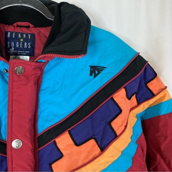 Kenny Rogers | Vintage Miller’s Harness West Red Aztec Ski Jacket Coat M - Picture 2 of 9